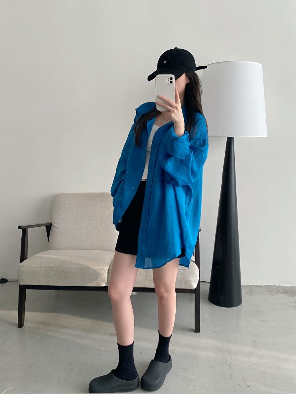 Summer Grapefruit Oversized Loose-Fitting Ramie Shirt for Women â€“ Relaxed, Versatile, Slimming Style