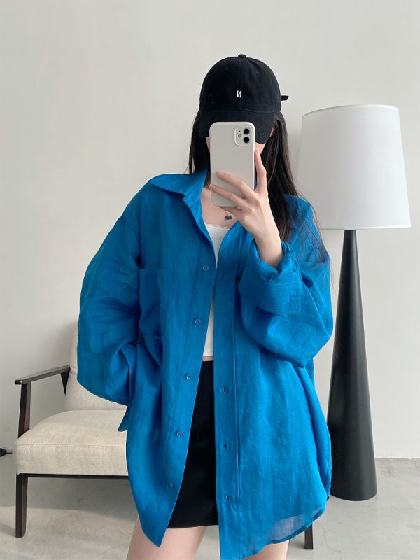 Summer Grapefruit Oversized Loose-Fitting Ramie Shirt for Women â€“ Relaxed, Versatile, Slimming Style