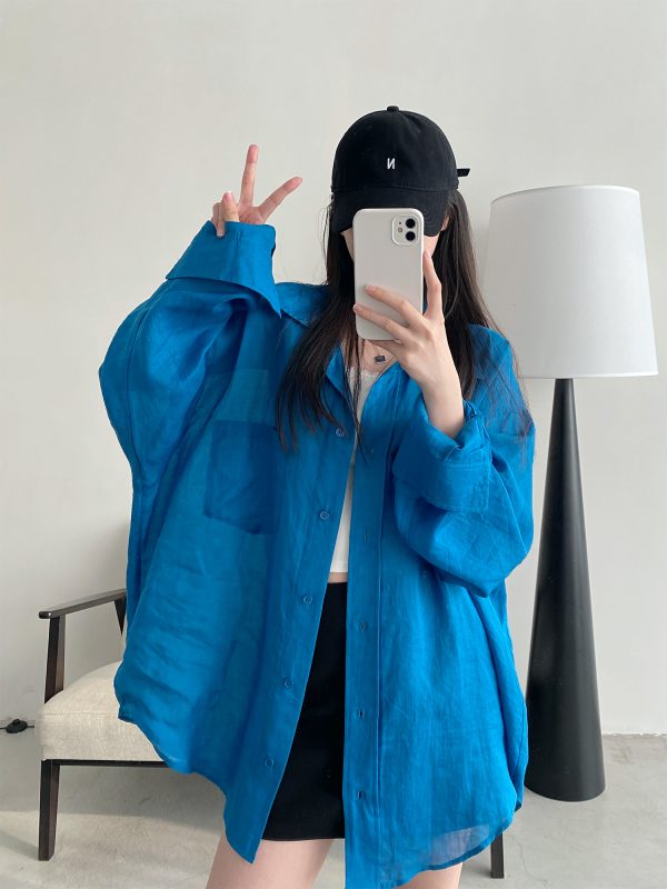 Summer Grapefruit Oversized Loose-Fitting Ramie Shirt for Women â€“ Relaxed, Versatile, Slimming Style