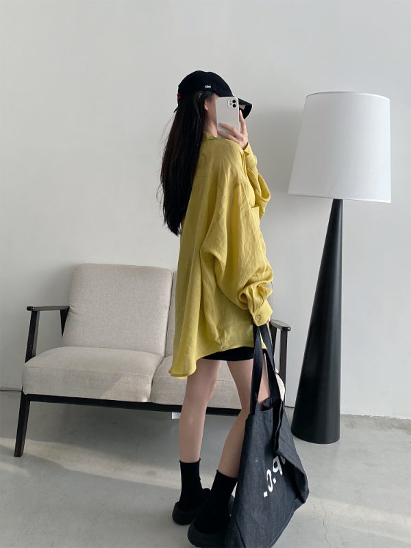 Summer Grapefruit Oversized Loose-Fitting Ramie Shirt for Women â€“ Relaxed, Versatile, Slimming Style