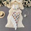 Summer Halter Neck Two-Piece Set for Women, Backless High-Waisted Skirt with Hollow-Out Design and Tassels, Beach Vacation Outfit