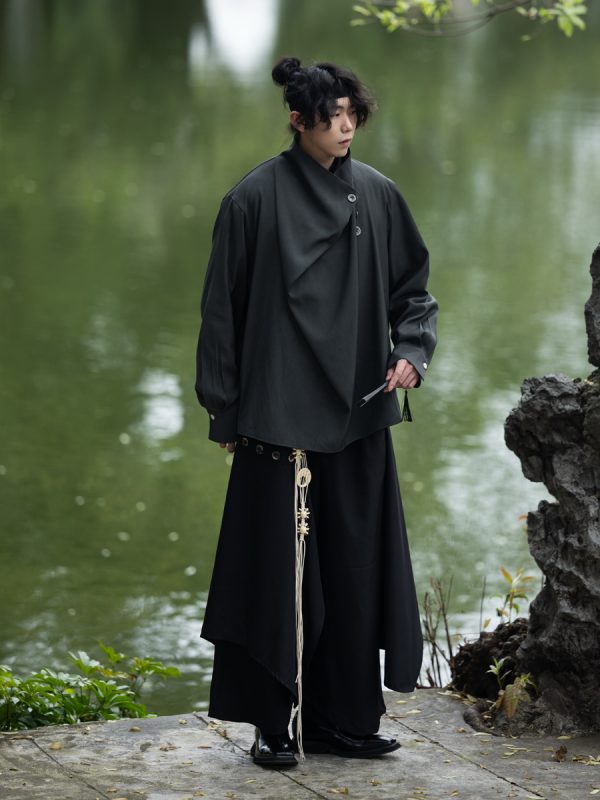 Summer Irregular Yohji Shirt for Men and Women, Niche Yamamoto Design, Chinese Style, Unique Fashion Top