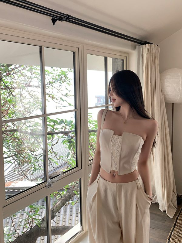 Summer Lace Splicing Fishbone Bustier & Short Skirt Two-Piece Set - Sweet Desire Aesthetic, Perfect for 90s or Y2K Style Outfits