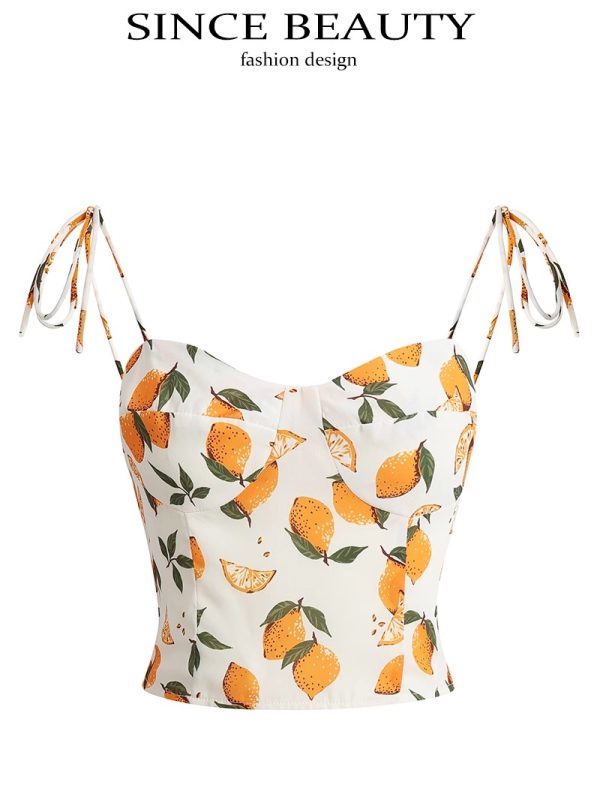 Summer Lemon Print Cami Vest - Sexy Vacation Style, French Pure Desire, Versatile Inner & Outer Wear