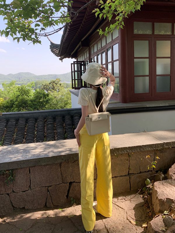 Summer Lemon Yellow Wide-Leg Jeans for Women - Loose Slim Fit Mid-Waist - Trendy Y2K Style