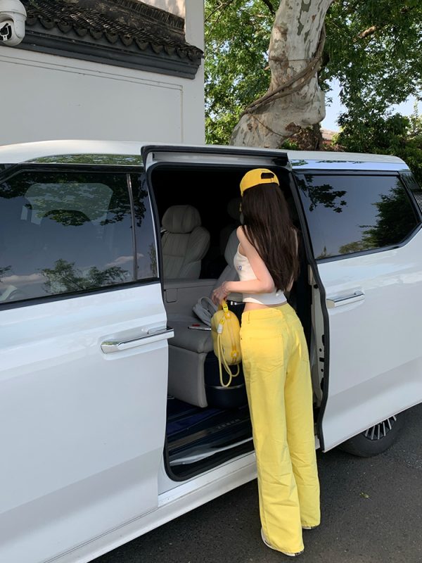 Summer Lemon Yellow Wide-Leg Jeans for Women - Loose Slim Fit Mid-Waist - Trendy Y2K Style