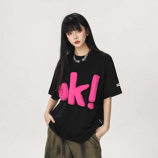 Summer Loose-Fit American Style Beer Team Captain Short Sleeve T-Shirt for Women - Unique High-End Casual Top