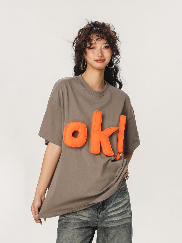 Summer Loose-Fit American Style Beer Team Captain Short Sleeve T-Shirt for Women - Unique High-End Casual Top
