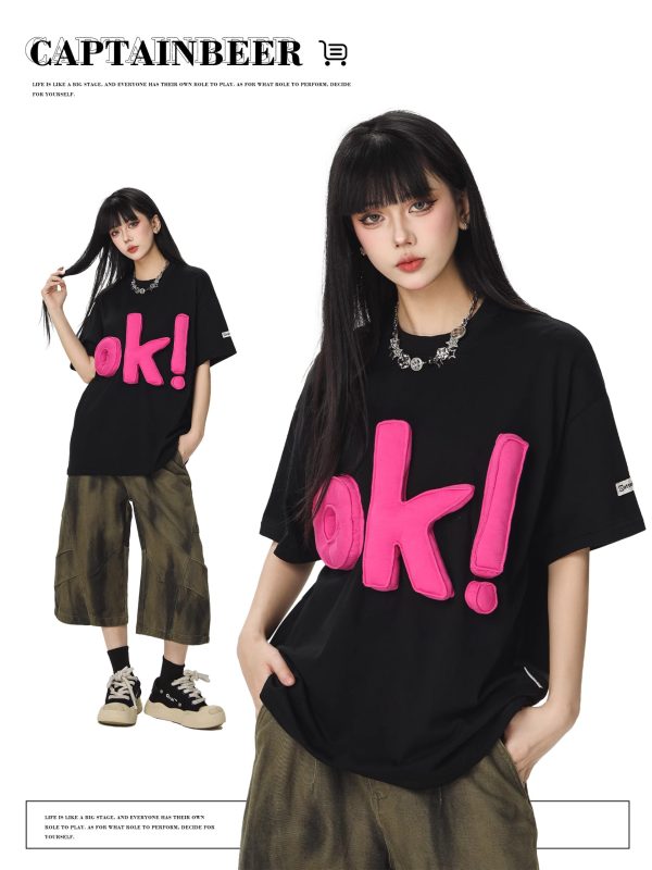 Summer Loose-Fit American Style Beer Team Captain Short Sleeve T-Shirt for Women - Unique High-End Casual Top