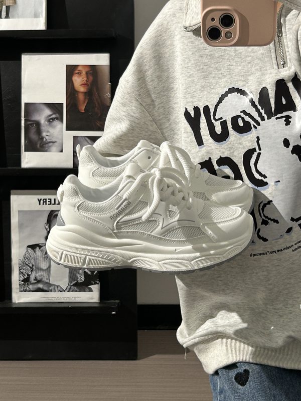 Summer Mesh Breathable Casual Old Daddy Shoes for Women - Lightweight White Sneakers for 2025 Y2K Style