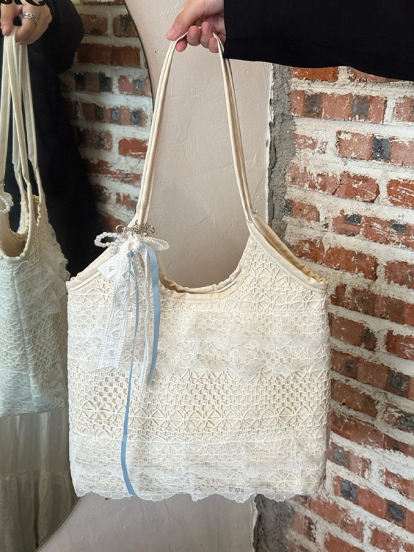 Summer Mesh Lace Tote Bag for Women - Large Capacity Leisure Commuting Shoulder Bag - Trendy 2025 Style