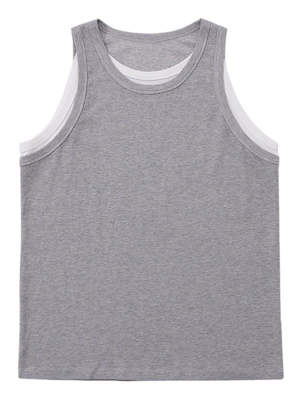 Summer Patchwork Sleeveless T-shirt Vest for Women, Loose American Street Style Two-Piece Top, Trendy Casual Fashion