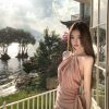 Summer Pink Backless Ruffled Chain Bodycon Halter Mini Dress with Kyoto Falling Cherry Blossoms Design