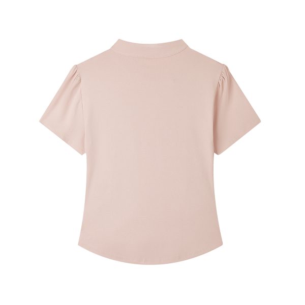 Summer Pink Cropped T-Shirt for Women, Chinese-Style Buttoned Short Sleeve, Slim-Fit Waist-Defining Top, American Fashion