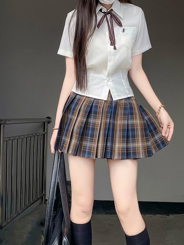 Summer Plaid Pleated Skirt for Women - Chuan Tea JK Uniform Short Skirt, Cute Pudding Bear Design, School Style Fashion