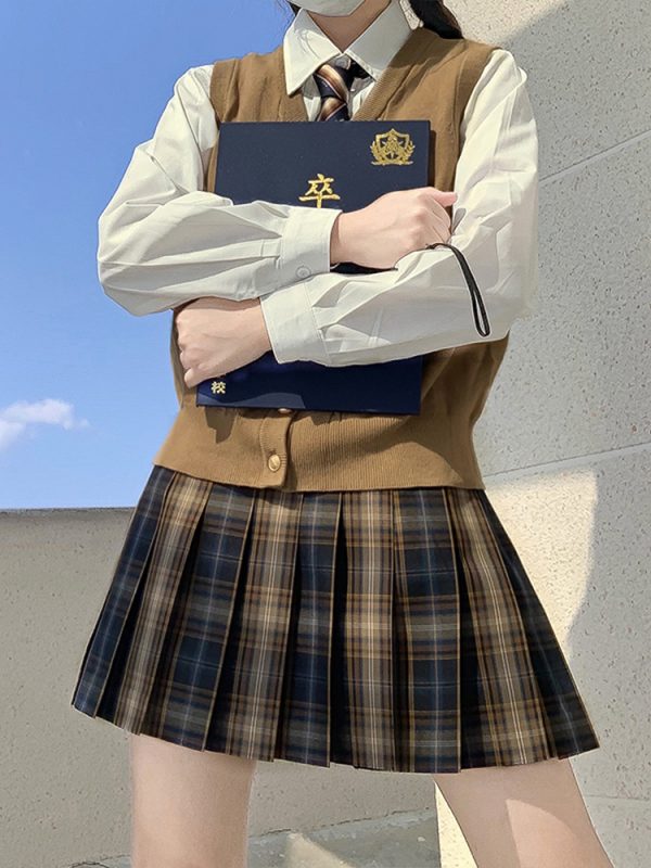 Summer Plaid Pleated Skirt for Women - Chuan Tea JK Uniform Short Skirt, Cute Pudding Bear Design, School Style Fashion