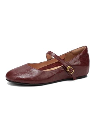 Summer Red Flat Hidden Height Mary Jane Shoes for Women, Small Lambskin, Shallow Mouth, Large Size 41-42, Trendy Summer Footwear