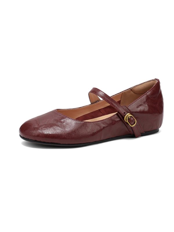 Summer Red Flat Hidden Height Mary Jane Shoes for Women, Small Lambskin, Shallow Mouth, Large Size 41-42, Trendy Summer Footwear