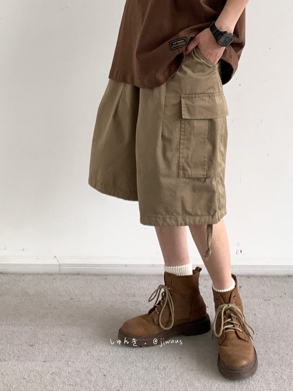 Summer Retro Khaki Cargo Shorts for Men and Women - Oversized Loose Multi-Pocket Straight Five-Point Pants