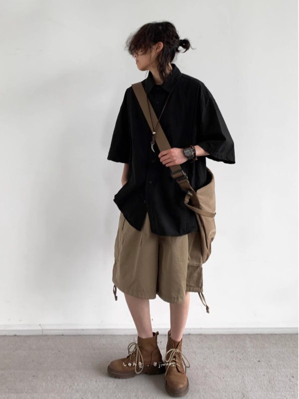 Summer Retro Khaki Cargo Shorts for Men and Women - Oversized Loose Multi-Pocket Straight Five-Point Pants