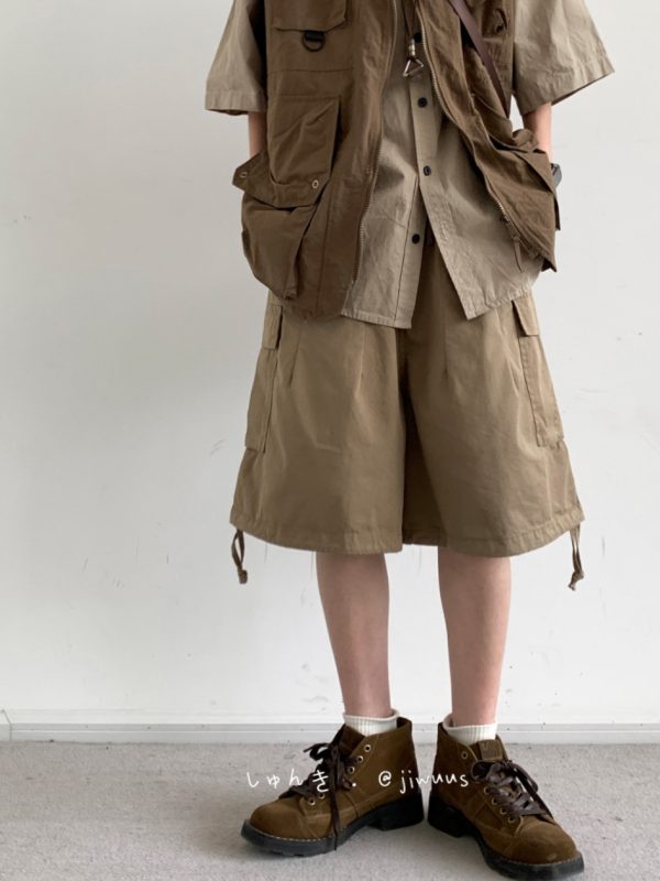 Summer Retro Khaki Cargo Shorts for Men and Women - Oversized Loose Multi-Pocket Straight Five-Point Pants