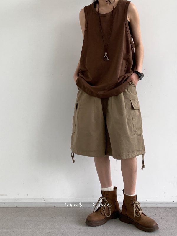 Summer Retro Khaki Cargo Shorts for Men and Women - Oversized Loose Multi-Pocket Straight Five-Point Pants