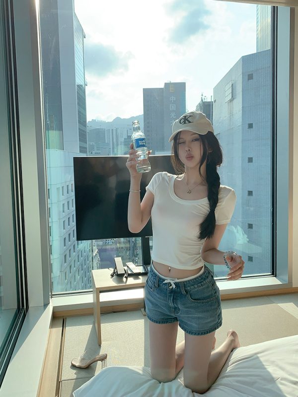 Summer Semi-Permanent Short Sleeve T-Shirt - Women's Basic Versatile Slim Fit Top for Hot Girls - 90s Inspired Fashion