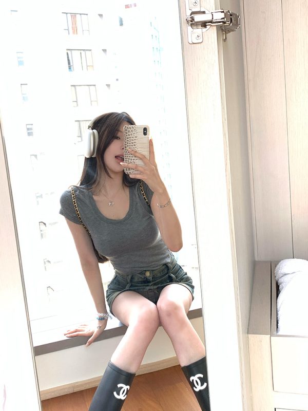 Summer Semi-Permanent Short Sleeve T-Shirt - Women's Basic Versatile Slim Fit Top for Hot Girls - 90s Inspired Fashion