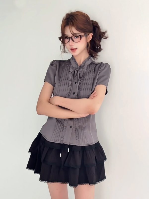 Summer Short-Sleeved Shirt for Women, Slimming College Style Top, Trendy Casual Jacket, High-Intelligence Fashion