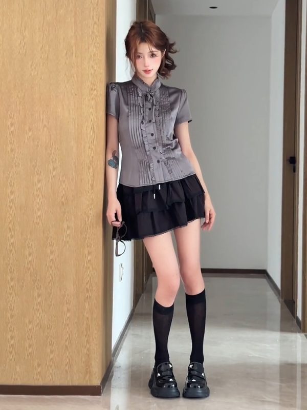 Summer Short-Sleeved Shirt for Women, Slimming College Style Top, Trendy Casual Jacket, High-Intelligence Fashion
