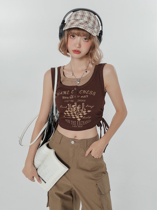 Summer Slim Fit Camisole T-Shirt - American Sweet Cool Style Sleeveless Fake Two-Piece Top for Women
