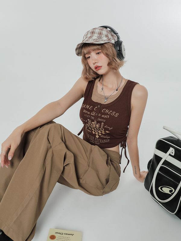 Summer Slim Fit Camisole T-Shirt - American Sweet Cool Style Sleeveless Fake Two-Piece Top for Women
