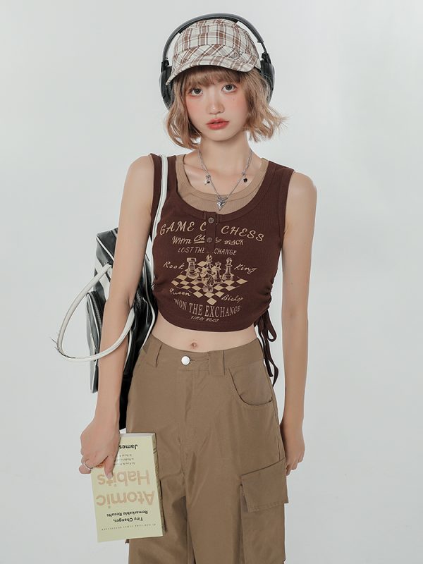Summer Slim Fit Camisole T-Shirt - American Sweet Cool Style Sleeveless Fake Two-Piece Top for Women