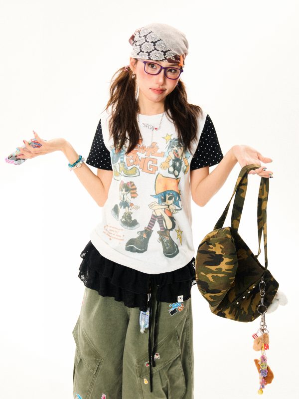 Summer Slim Fit Graffiti T-Shirt for Women - American Rebel Girl Design, Short Sleeve, Casual Street Style Top