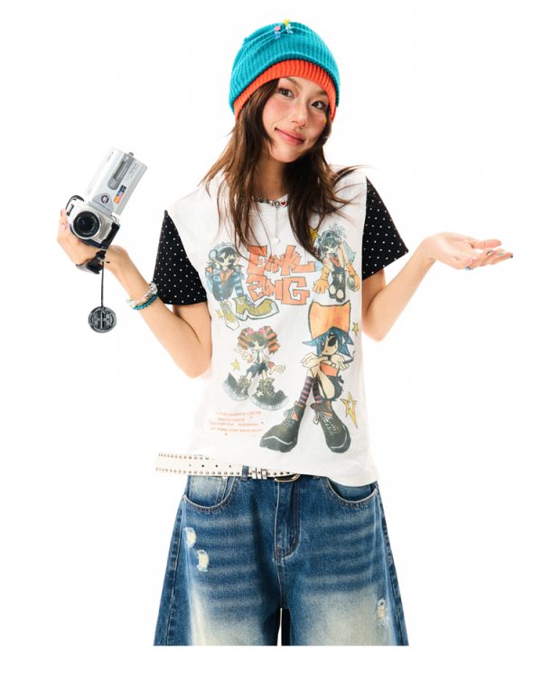 Summer Slim Fit Graffiti T-Shirt for Women - American Rebel Girl Design, Short Sleeve, Casual Street Style Top