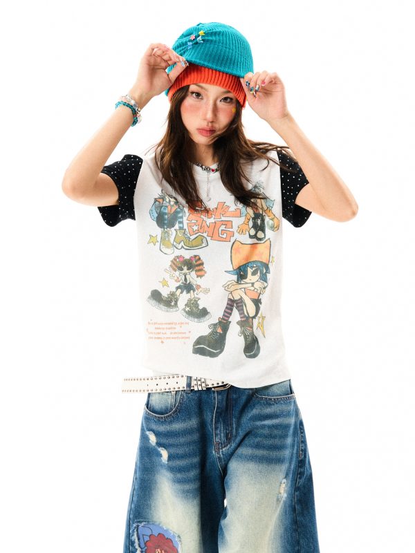 Summer Slim Fit Graffiti T-Shirt for Women - American Rebel Girl Design, Short Sleeve, Casual Street Style Top