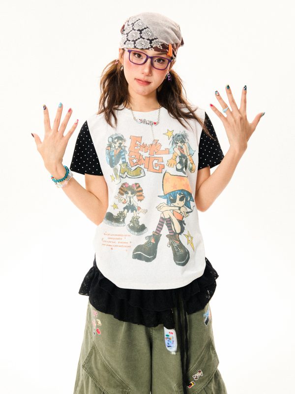 Summer Slim Fit Graffiti T-Shirt for Women - American Rebel Girl Design, Short Sleeve, Casual Street Style Top
