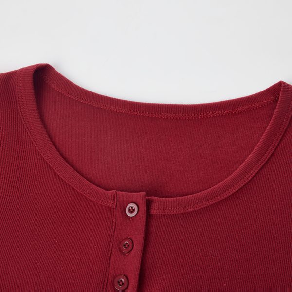 Summer Slim Fit Red Short-Sleeved T-Shirt for Women, Stylish Elegant Shoulder Top, Casual Everyday Wear