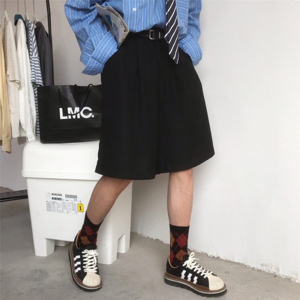 Summer Solid Color Loose High Waist Five-Point Pants - Versatile Retro Korean Style Casual Trousers for Men and Women
