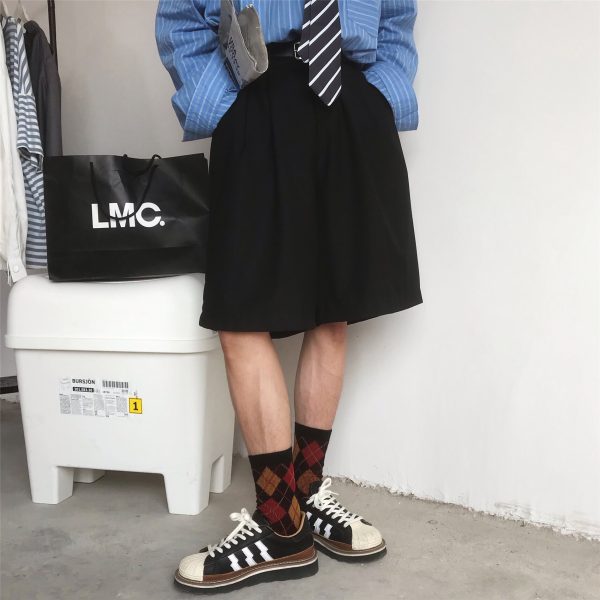 Summer Solid Color Loose High Waist Five-Point Pants - Versatile Retro Korean Style Casual Trousers for Men and Women