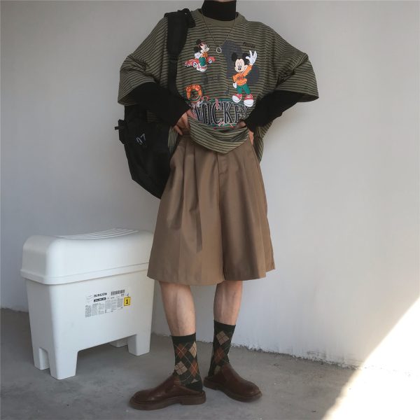 Summer Solid Color Loose High Waist Five-Point Pants - Versatile Retro Korean Style Casual Trousers for Men and Women