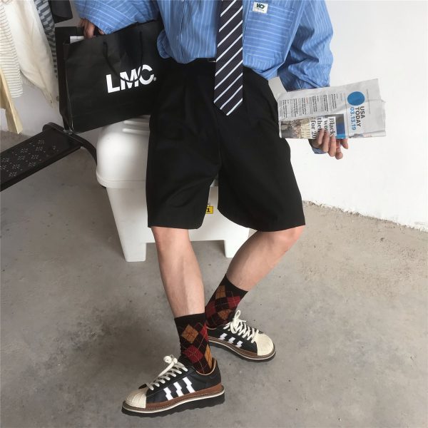 Summer Solid Color Loose High Waist Five-Point Pants - Versatile Retro Korean Style Casual Trousers for Men and Women