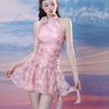 Summer Sweetheart Halter Neck Printed Flowing Ribbon Dress - Sleeveless Off-Shoulder Tank Style for a Chic Summer Look