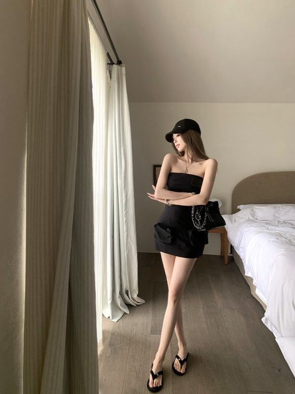 Summer Vintage Black Strapless Dress with Short Design - Y2K Hot Girl Workwear Style