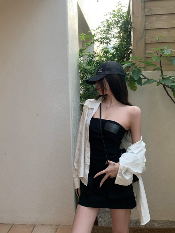 Summer Vintage Black Strapless Dress with Short Design - Y2K Hot Girl Workwear Style