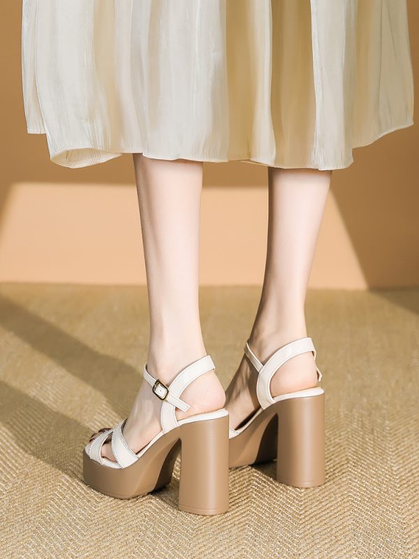 Summer Waterproof Platform Sandals for Women, Chunky Heels, Open Toe, Patent Leather, One-Strap High Heels - Trendy Summer Footwear