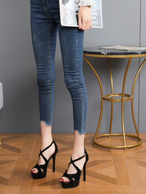 Summer Women's Cross Strap High Heels Sandals - 12CM Waterproof Platform, European American Style, Sexy Footwear for 2025