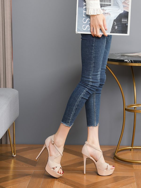 Summer Women's Cross Strap High Heels Sandals - 12CM Waterproof Platform, European American Style, Sexy Footwear for 2025