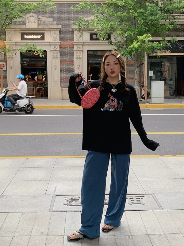 Summer Women's Printed Long Sleeve T-Shirt - Loose Fit, Slimming Round Neck, Sun Protection, Trendy and Stylish