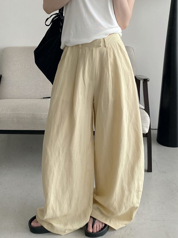 Summer Women's Slim Minimalist Wide-Leg Pants in Sun Grapefruit Linen Tencel - Thin Loose Fit for Effortless Style